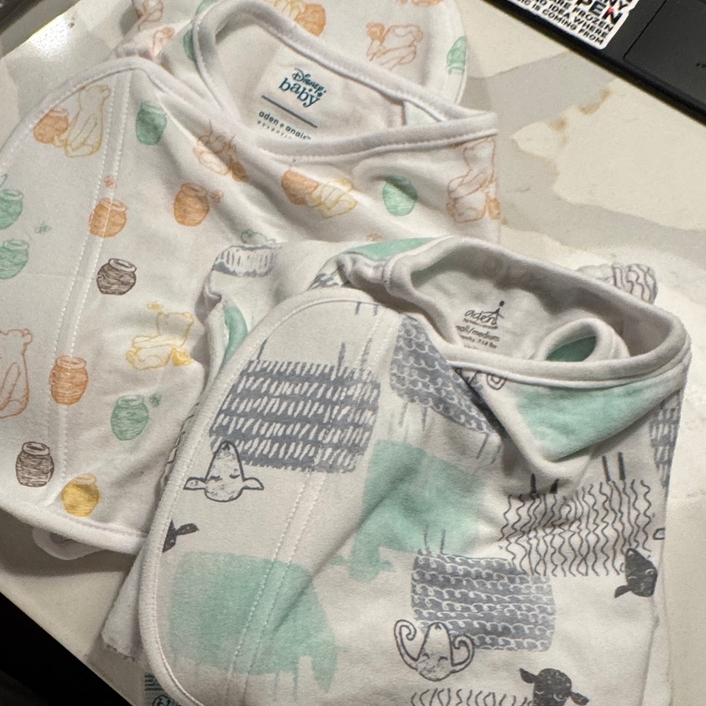 Disney and Aden and Anais Sleep Sacks 0-3 - White, Green, Gray